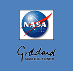 NASA and GSFC logos on a light blue background