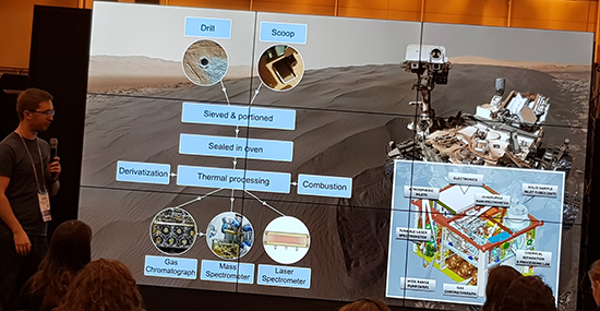 Dr. James Lewis finished off the session with 'Detecting Organic Molecules on Mars', explaining the methods and findings of one of SAM's most ambitious measurement goals on Mars.
